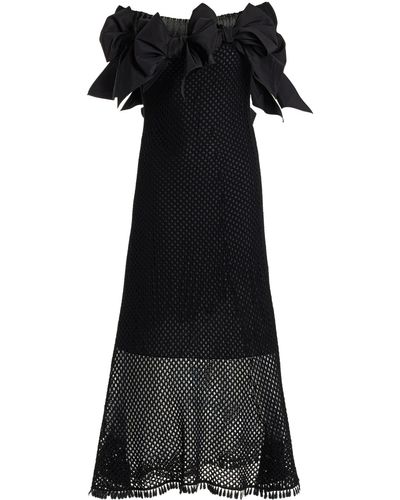 Oscar de la Renta Bow-detailed Off-the-shoulder Knit Cotton Midi Dress - Black