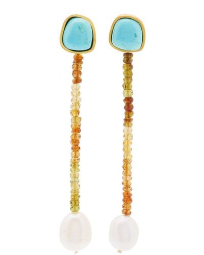 Lizzie Fortunato Twin Palms Beaded Turquoise, Pearl Earrings - Blue