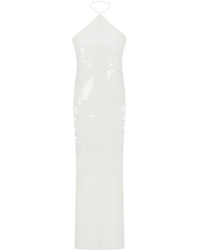 New Arrivals Triangle Neck Dress In White Sequin