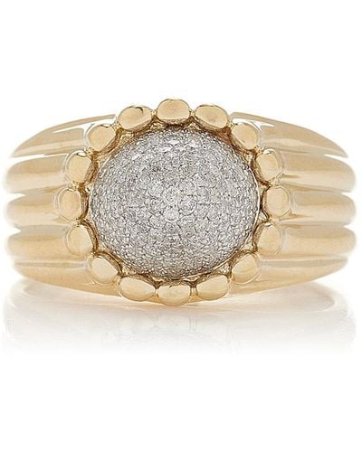 Yvonne Léon Fluted 9k Yellow Gold Diamond Ring - White