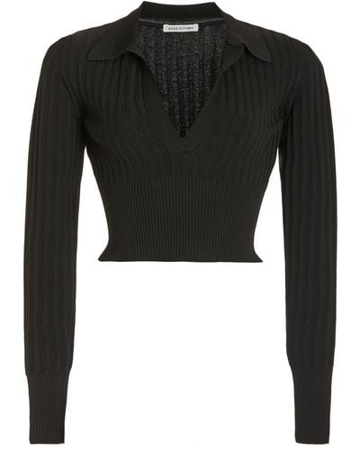 Anna October Sandra Ribbed-knitted Cropped Top - Black