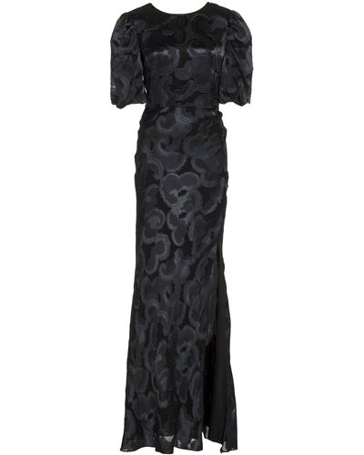 Saloni Annie B Floral Silk Gown - Black