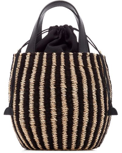 Kayu Tayla Canvas And Woven Straw Top Handle Bag - Black