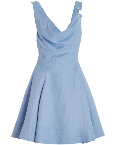Aje. Liberty Asymmetric Linen-blend Mini Dress - Blue