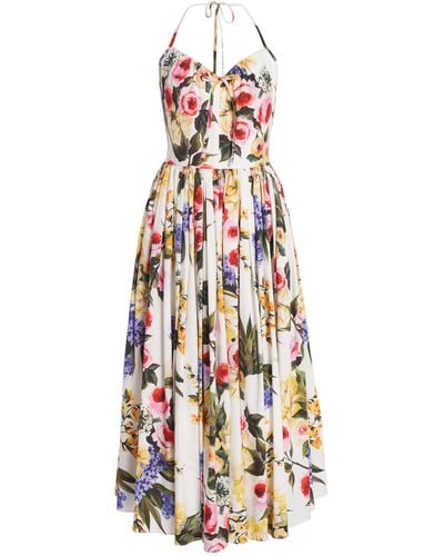 Dolce & Gabbana Floral Cotton Poplin Midi Dress - White