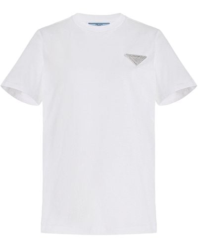 Prada Logo-crystal Cotton T-shirt - White