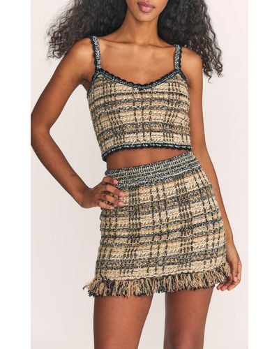 LoveShackFancy Balsam Fringed Tweed Mini Skirt - Brown