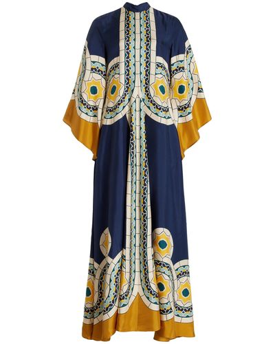 La DoubleJ Magnifico Printed Silk Twill Maxi Dress - Blue
