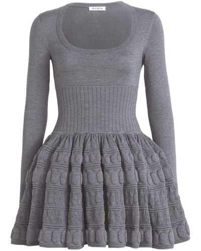 Alaïa Knit Wool-blend Mini Dress - Gray