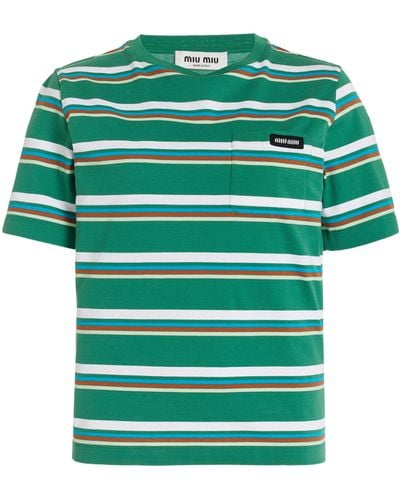 Miu Miu Striped Cotton Jersey T-shirt - Green