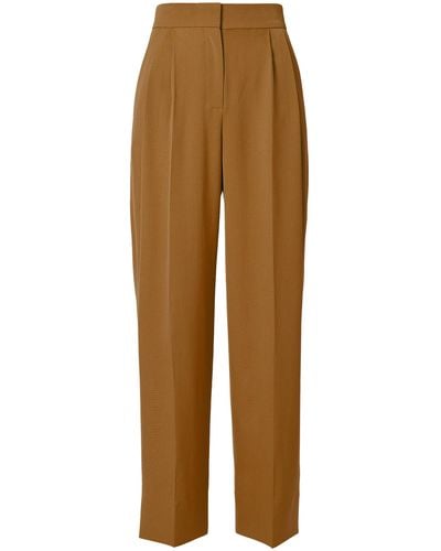 Erdem Pleated Wool-blend Wide-leg Pants - Brown