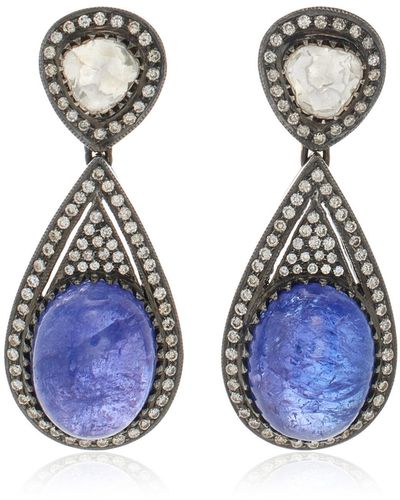 Amrapali One-of-a-kind Jaipur 18k Yellow Gold Tanzanite, Diamond Earrings - Blue