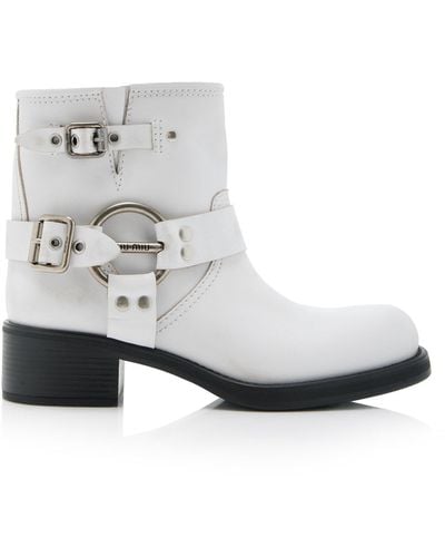 Miu Miu Tronchetti Leather Ankle Boots - White