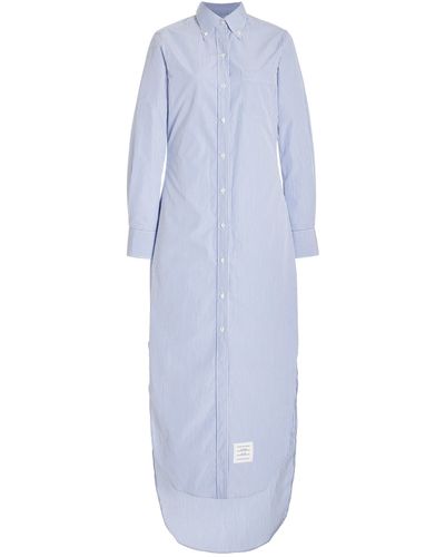 Thom Browne Striped Cotton Midi Shirt Dress - Blue