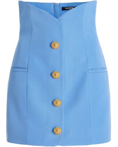 Balmain Button-detailed Wool Corset Mini Skirt - Blue