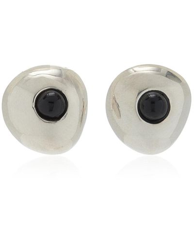 AGMES Large Donut Sterling Silver Onyx Earrings - Metallic