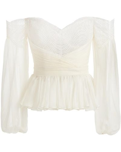 Zuhair Murad Off-the-shoulder Silk Chiffon And Lace Bustier Top - White
