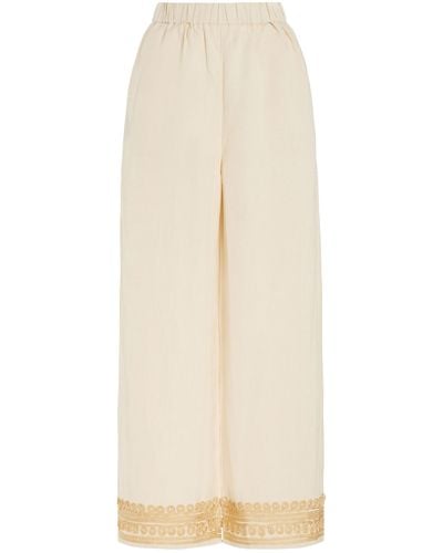 All That Remains Exclusive Diego Embroidered Linen Wide-leg Trousers - Natural