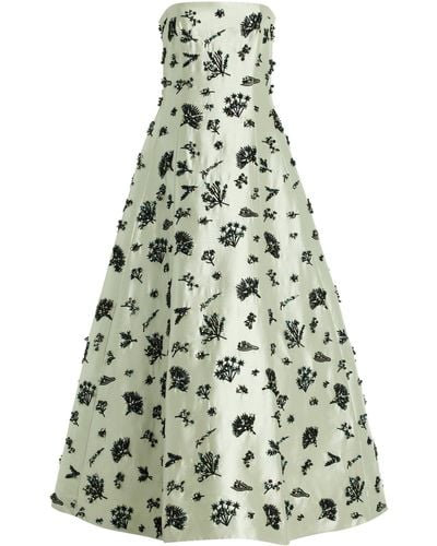 Adam Lippes Embroidered Silk Strapless Gown - White