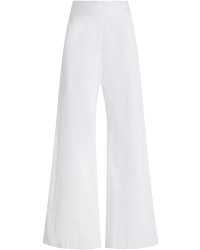 Carolina Herrera Savanah Long-sleeve Embroidered Cotton Blouse W/ Pompom Trim - White