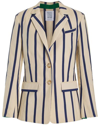 Rosie Assoulin Port City Striped Cotton Blazer Jacket - White