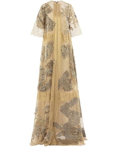 Biyan Genovine Embroidered Lace Silk Gown - Natural