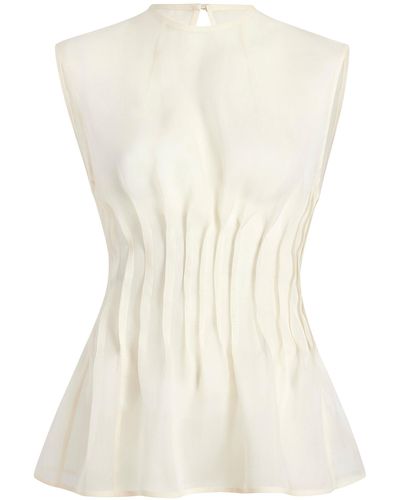 Khaite Westin Pleated Silk Top - White