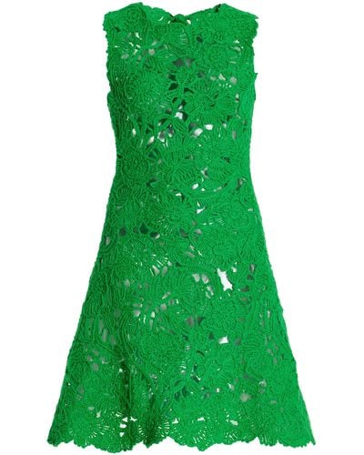 Oscar de la Renta Crocheted Cotton Mini Dress - Green