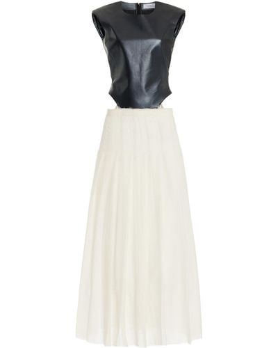 Gabriela Hearst Mina Leather And Wool-cashmere Maxi Dress - White