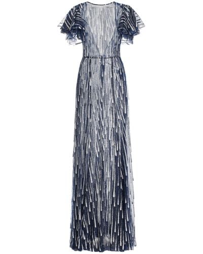 The Vampire's Wife The Silver Rain Glittered Tulle Maxi Dress - Blue