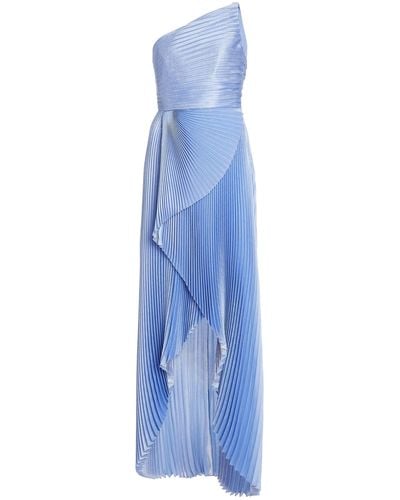 SemSem One-shoulder Asymmetric Pleated Silk And Lurex-blend Gown - Blue