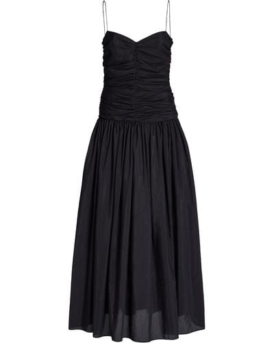 Matteau Gathered Drop Waist Organic Cotton-silk Maxi Dress - Black