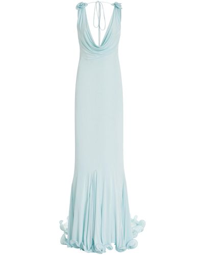 Magda Butrym Floral-detailed Draped Cupro Maxi Dress - Blue
