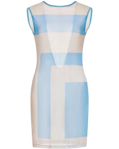 House of Aama Exclusive Two-tone Open-back Mesh Mini Dress - Blue