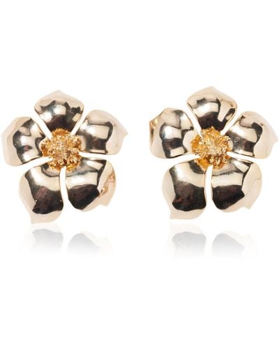 Carolina Herrera Large Brass Flower Earrings - Metallic