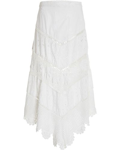 LoveShackFancy Garcelle Cotton Broderie Anglaise Midi Skirt - White