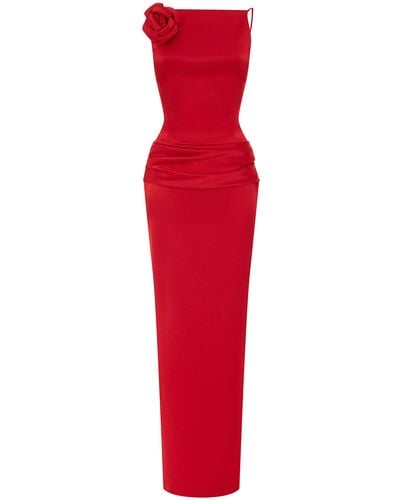 Rasario Floral-appliquéd Open Back Maxi Dress - Red