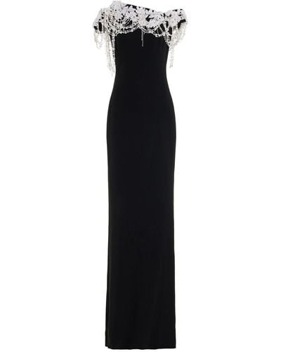 Pamella Roland Embroidered Crepe Gown - Black