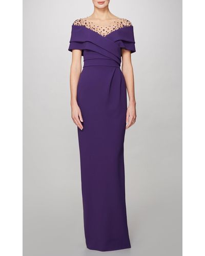 Pamella Roland Crystal-embroidered Crepe Gown - Purple