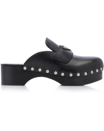 Prada Studded Leather Clogs - Black