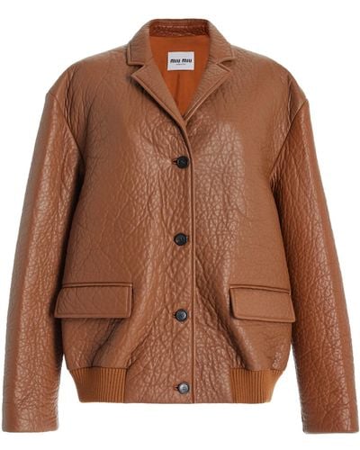 Miu Miu Oversized Leather Blazer Jacket - Brown