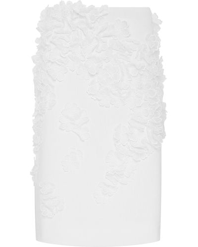 DES_PHEMMES Low-rise Floral-embroidered Cotton Midi Skirt - White