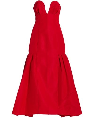 Carolina Herrera Strapless Bustier Silk Gown - Red