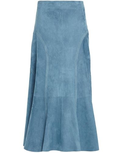 Chloé Flared Suede Midi Skirt - Blue
