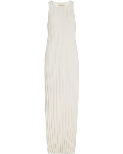 Loulou Studio Islet Stretch Silk And Linen-blend Ribbed-knit Maxi Dress - White