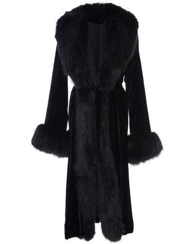 Marei 1998 Powderpuff Velvet Coat With Faux Fur Collar And Cuffs - Black