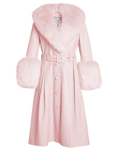 Saks Potts Foxy Fur-trimmed Leather Coat - Pink