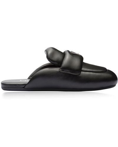Prada Padded Leather Loafer Mules - Black