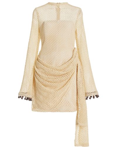 Andrea Iyamah Egu Draped Open Mesh Mini Dress - Natural