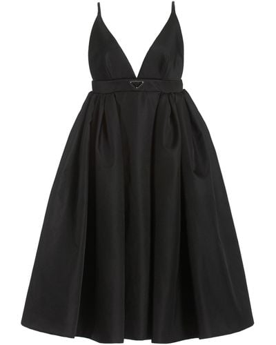 Prada Logo-detailed Nylon Gabardine Midi Dress - Black